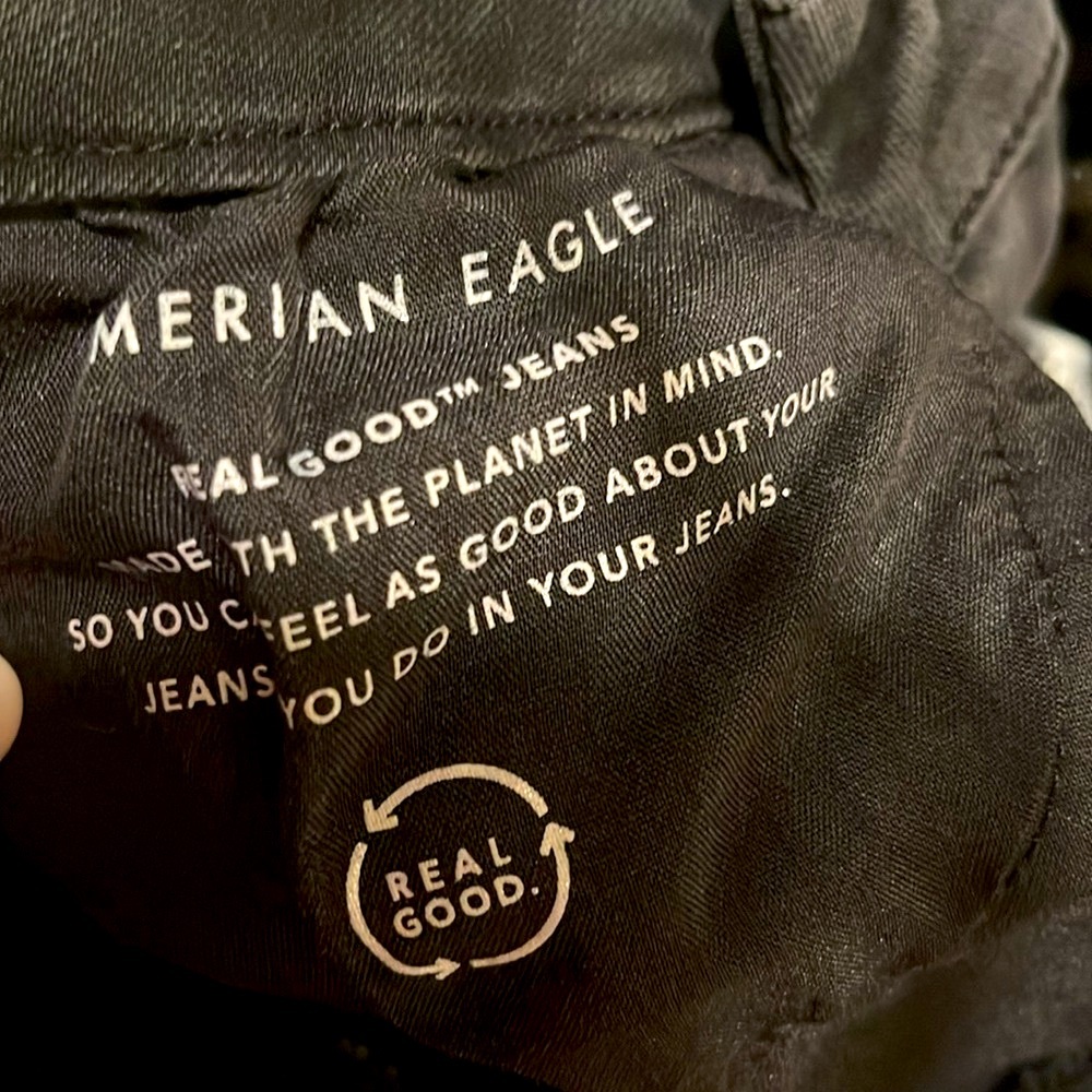 AE Size 0S Black Distressed Denimn - Picture 5 of 7